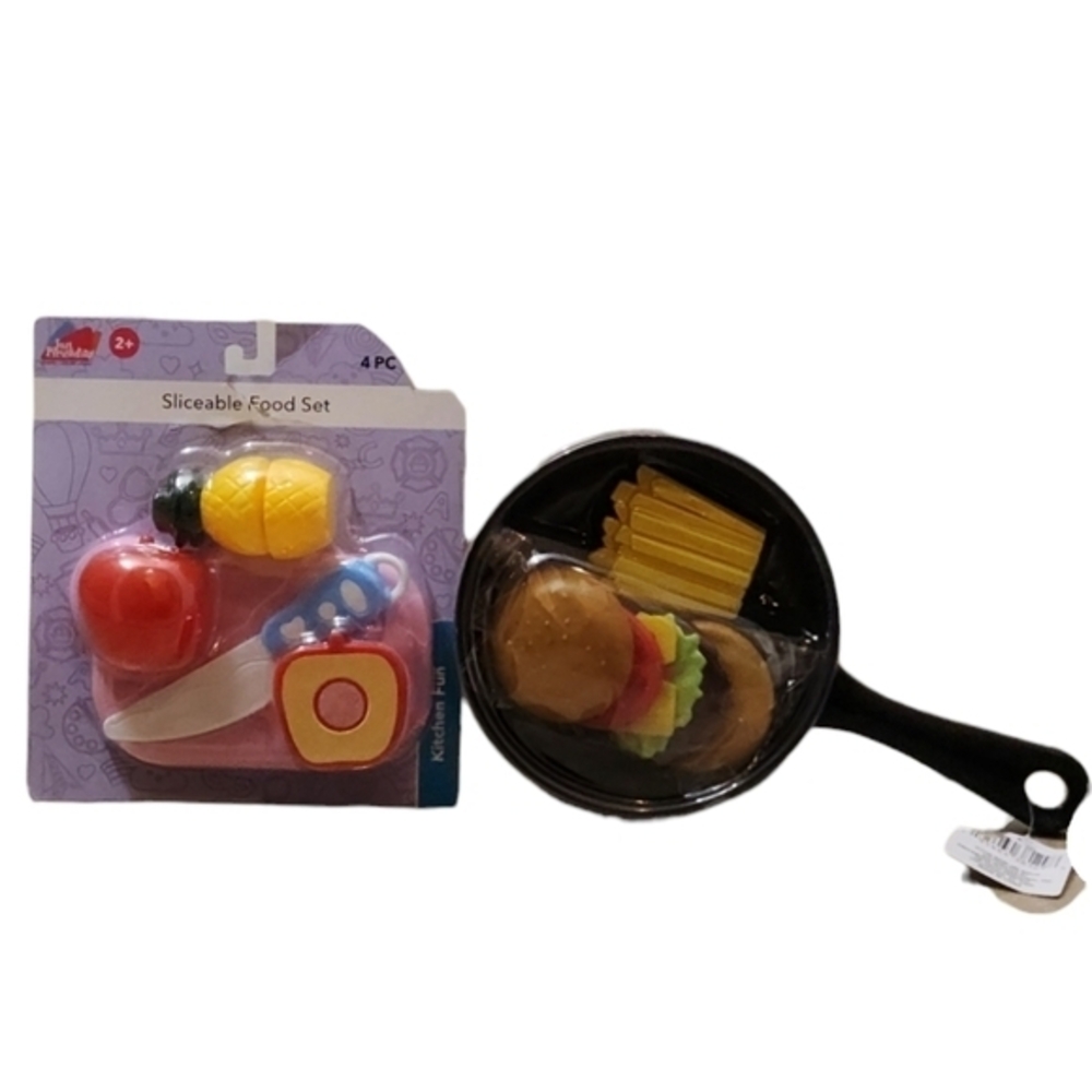 Kids Kitchen Playset Pretend Cutting Board Cooking‎ Frying Pan Spatula Burgers
